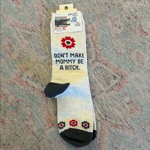 Blue Q Light Gray Socks with Red Floral Design